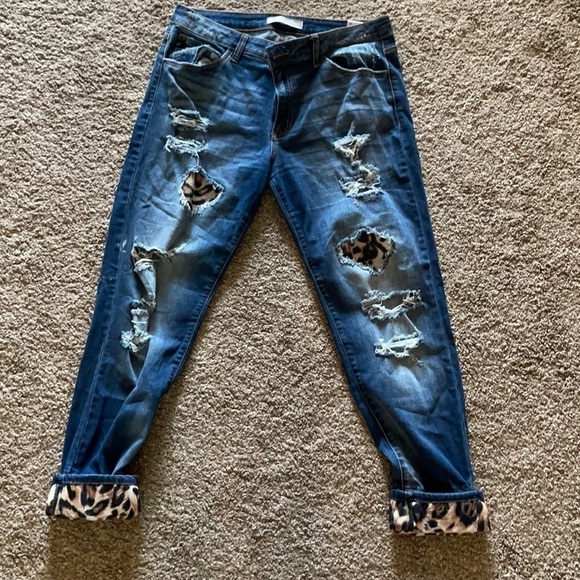 KanCan leopard destroyed ankle jean Size 15/31 - Picture 1 of 3